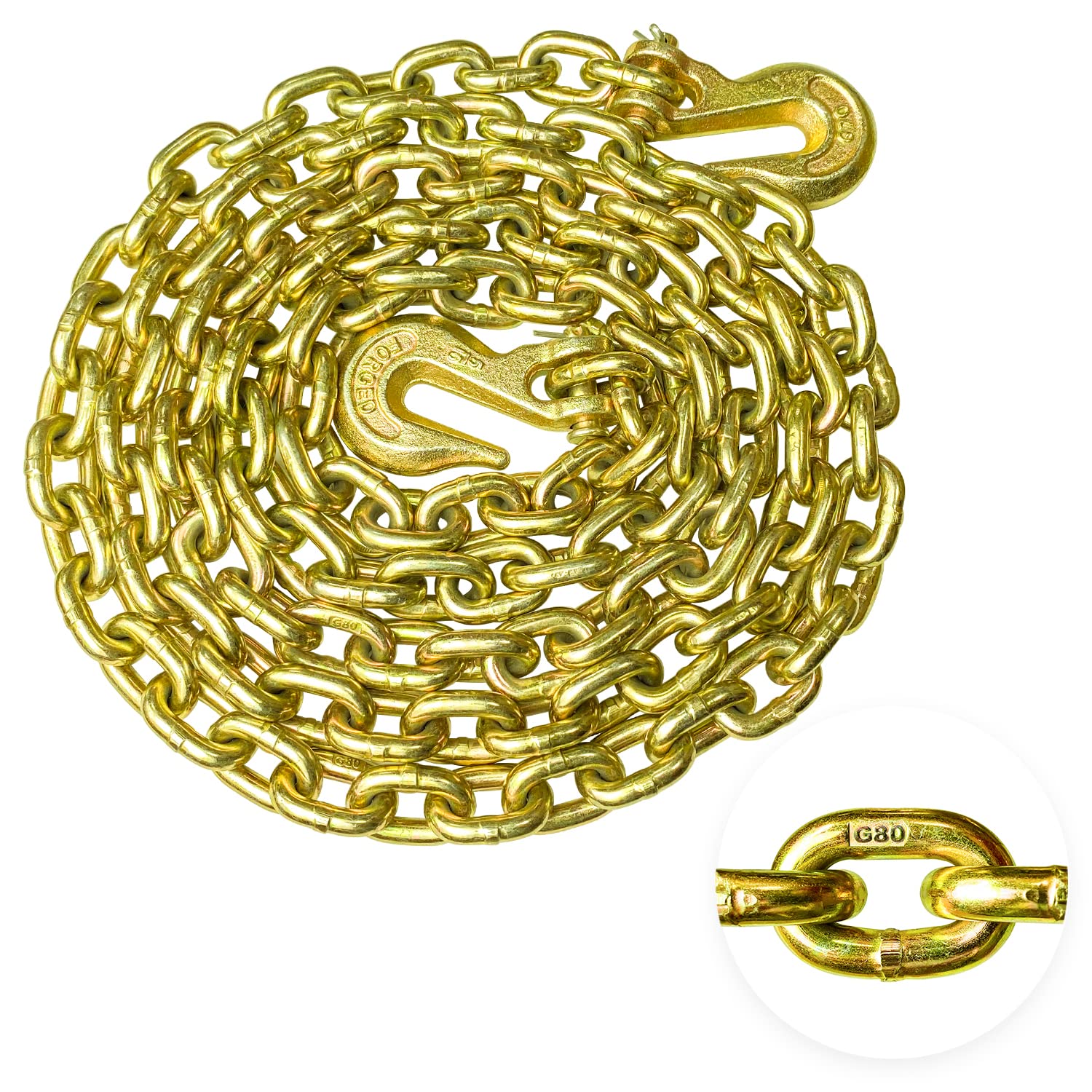 Photo 1 of YATOINTO G80 Transport Binder Chain 5/16 Inch x 10 Foot Safety/Binder Chain with Clevis Grab Hooks 4,900 lbs Safe Working Load Logging Chain for Transporting Towing Tie Down Binding Equipment