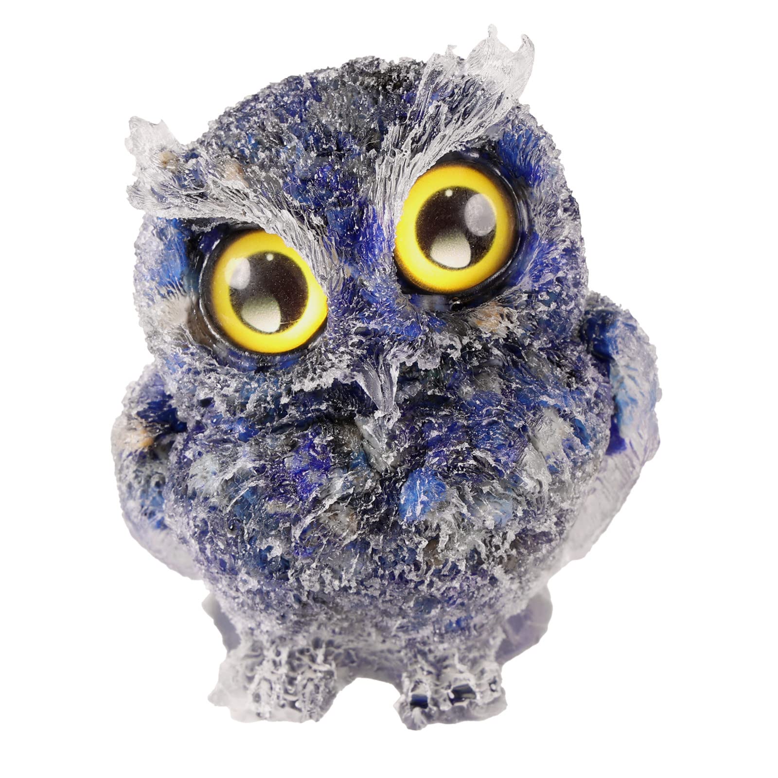 Nupuyai 3" Lapis Lazuli Owl Bird Carved Crystal Animal Statue Ornament, Resin Chip Stones Pocket Figurine Energy Healing Home Office Decor