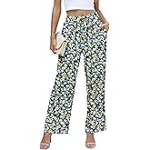 NILOUFO Women Summer Casual High Waist Wide Leg Pants Fashion Lightweight Flowy Boho Beach Palazzo with Pockets