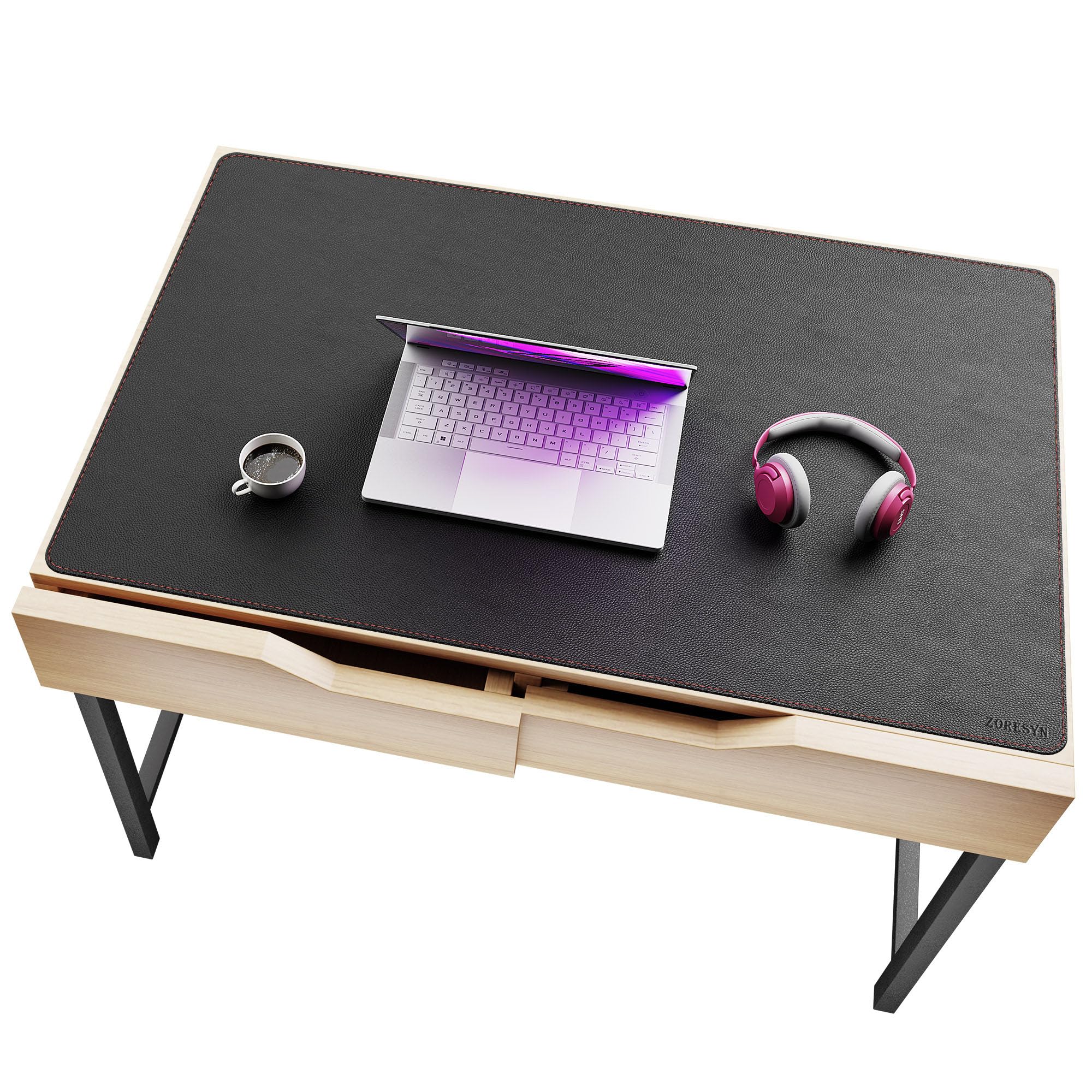 ZORESYN Leather Desk Mat 43.3 x 27.6 Inch (Black) for Office & Home - Extended Widen Mouse Pad, Waterproof Faux Leather Desk Pas with Non-Slip Base Image