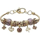 PalmBeach Goldtone Antiqued Crystal Charm Birthstone Bracelet (13mm), 8 inch Adjustable Month 6