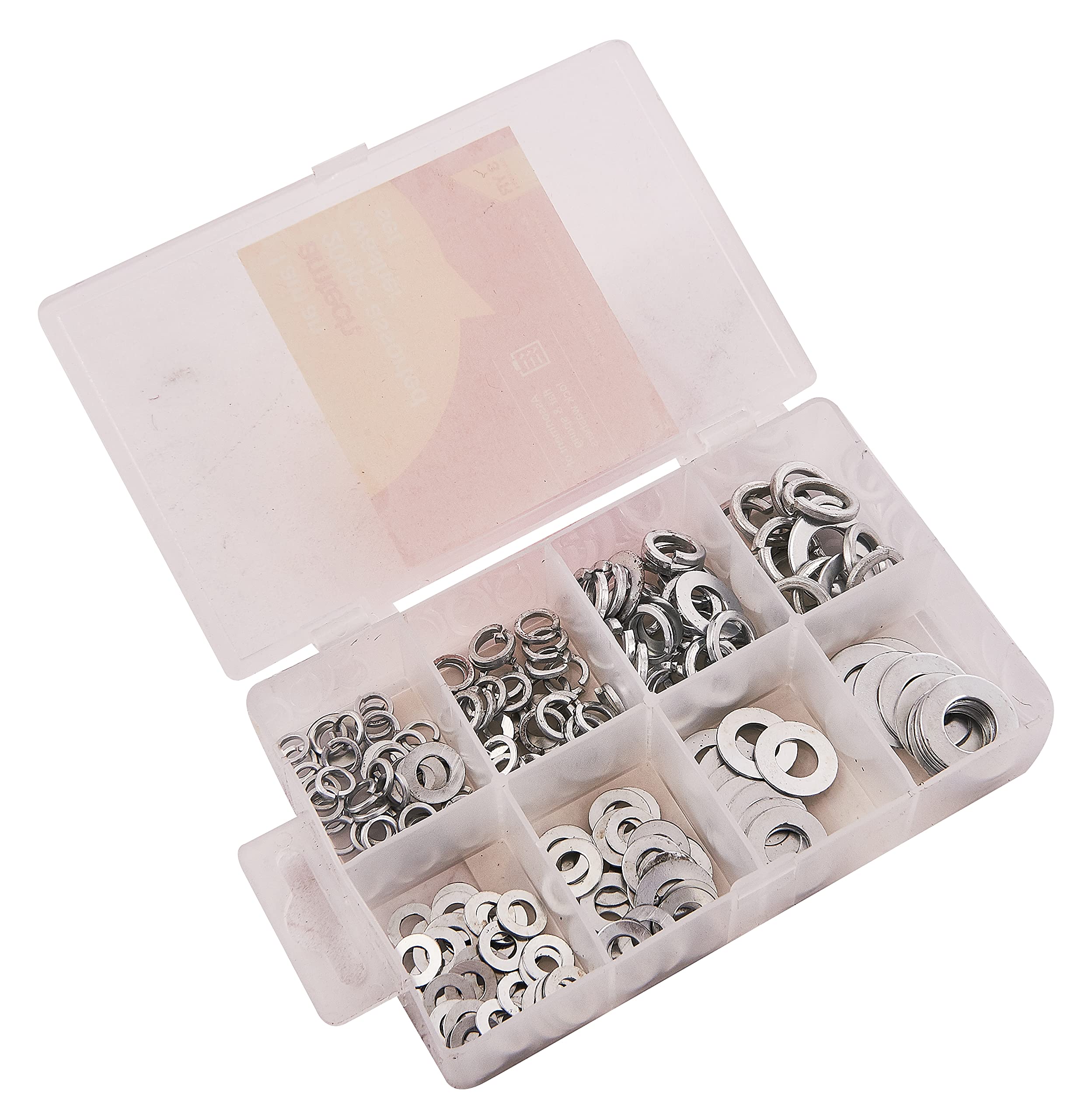 Amtech S5850 Assorted Washers, 200 Pieces Include Flat Washers and Lock Washers, M5, M6, M8, M10, plus Storage