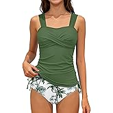 NECIOUS Girls Swimsuits 2 Piece Criss Cross Bathing Suit Drawstring Wide Straps Tankini Sets for 9-16 Years