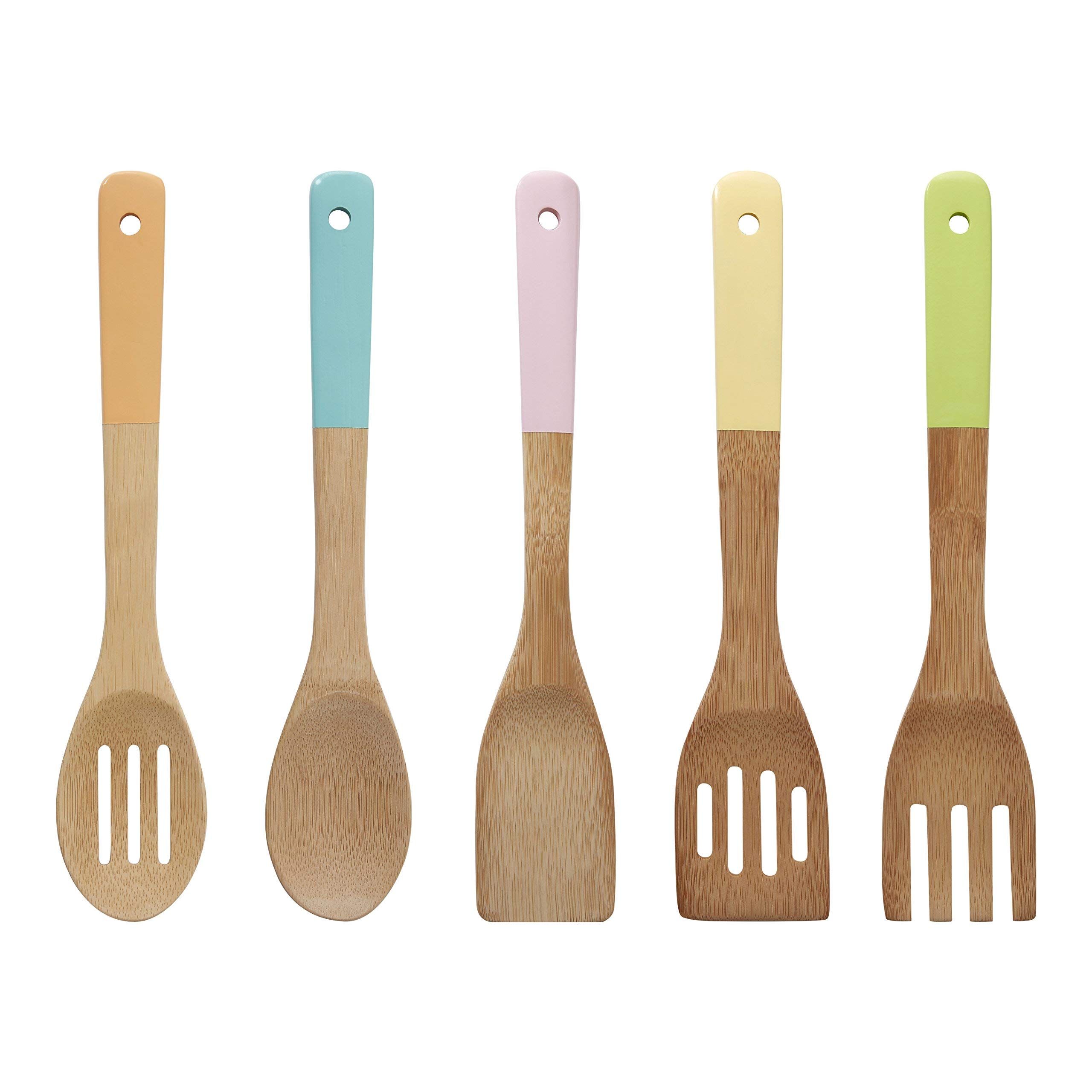 Kitchen Utensil Set, Pastel Handles, Bamboo, 5 Piece