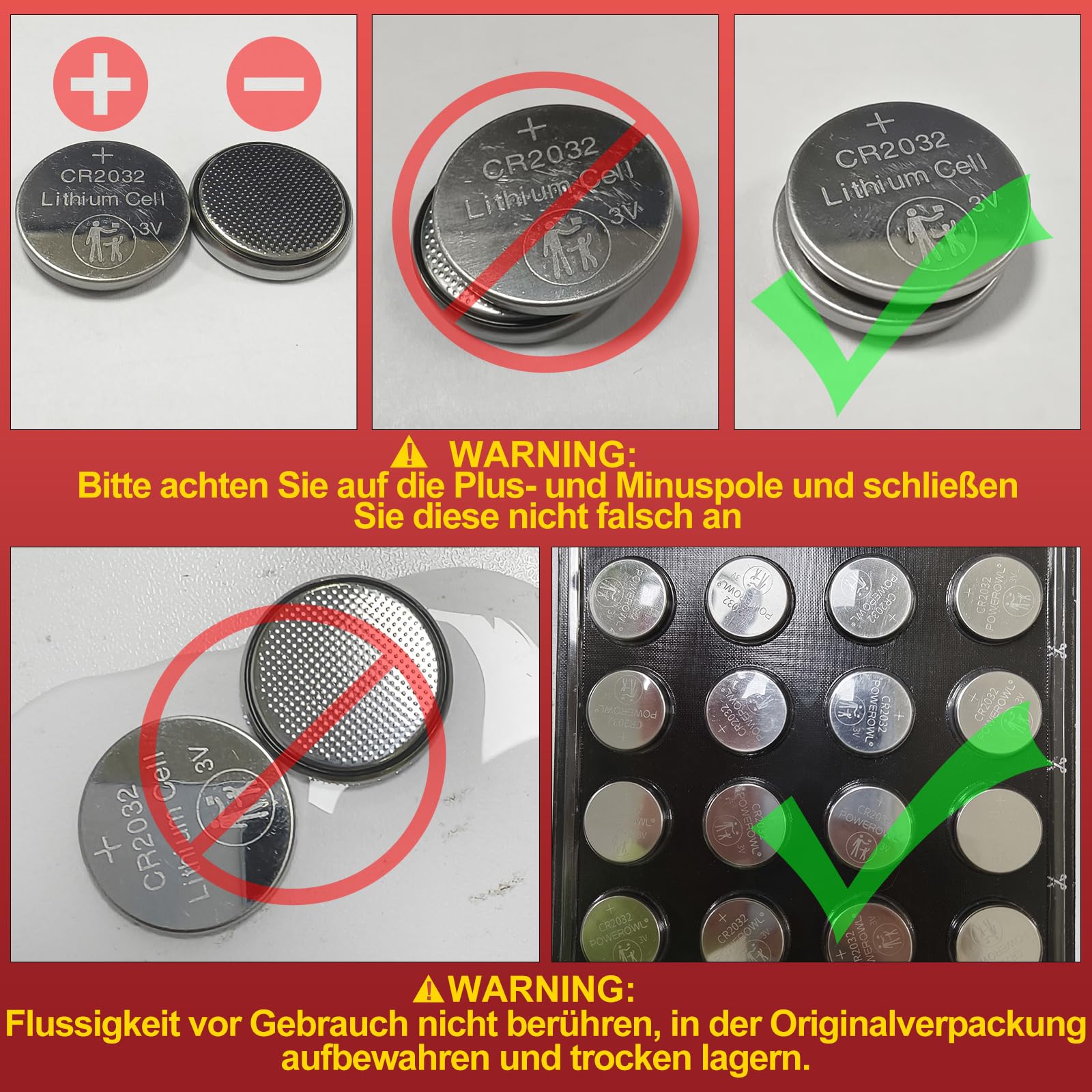 CR2032, POWEROWL CR2032 knopfzelle 3v Lithium Batterien 20 Stück, DL2032/ KCR2032/ BR2032/ ECR2032 Gerätebatterien 4