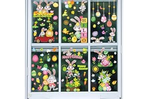 CRYSFIY 160 Pcs Easter Window Clings - Easter Window Clings for Glass Windows, Double Sided Easter Cute Bunny Sticker for Window Decorations, Holiday Window Stickers for Easter Decorations(9 Sheets)