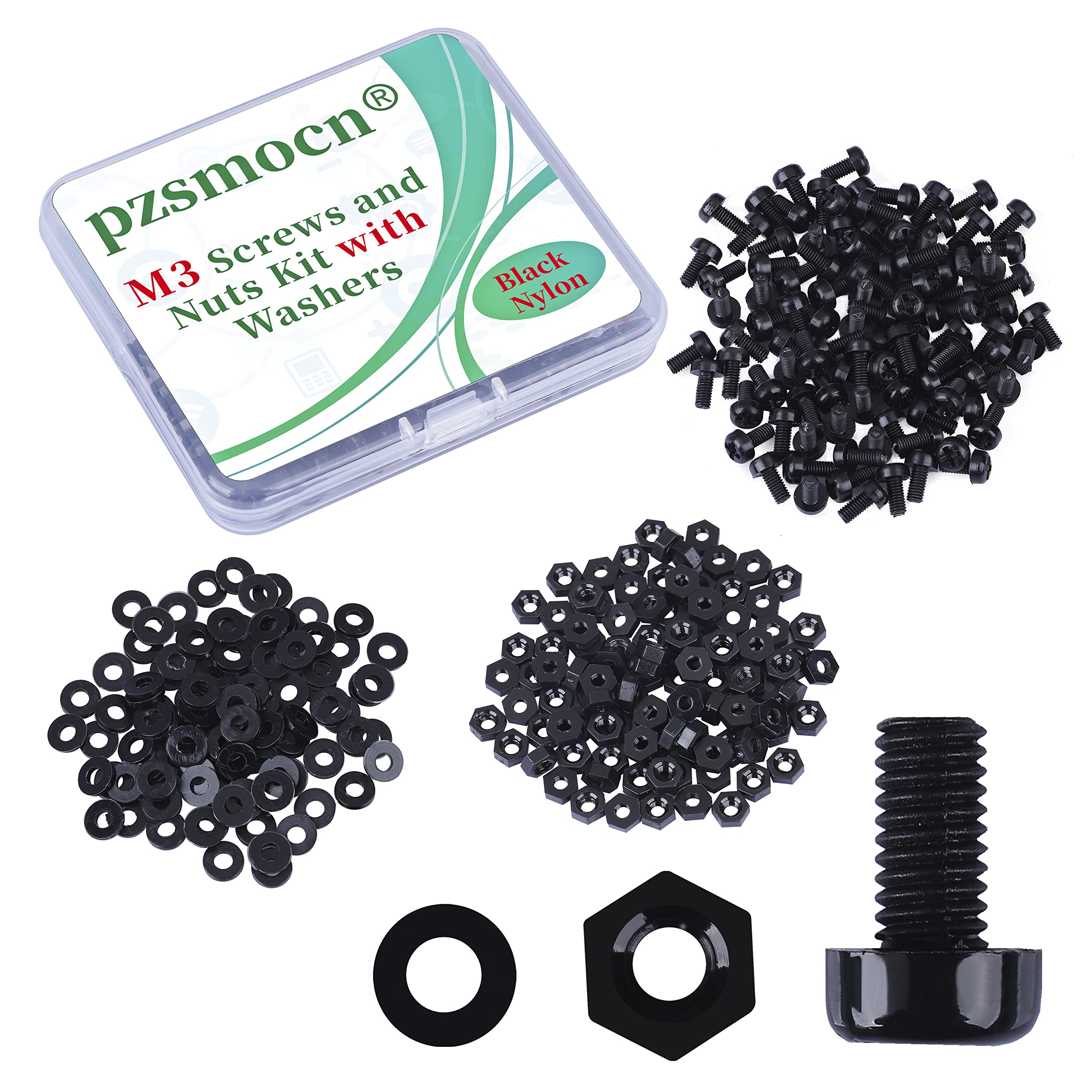 Pzsmocn 300 Pieces/100 Sets M3*6 mm Plastic Black