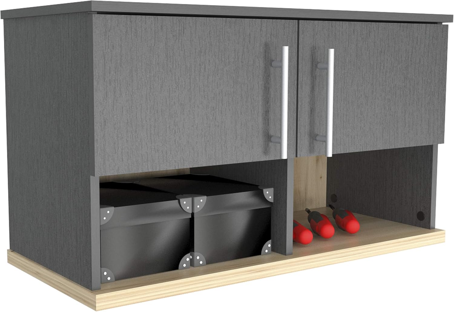 Inval Kratos Garage 2 Door Wall Mounted Storage Cabinet With Open Space Graphite Grey And Maple Kitchen Dining Cjp Org In