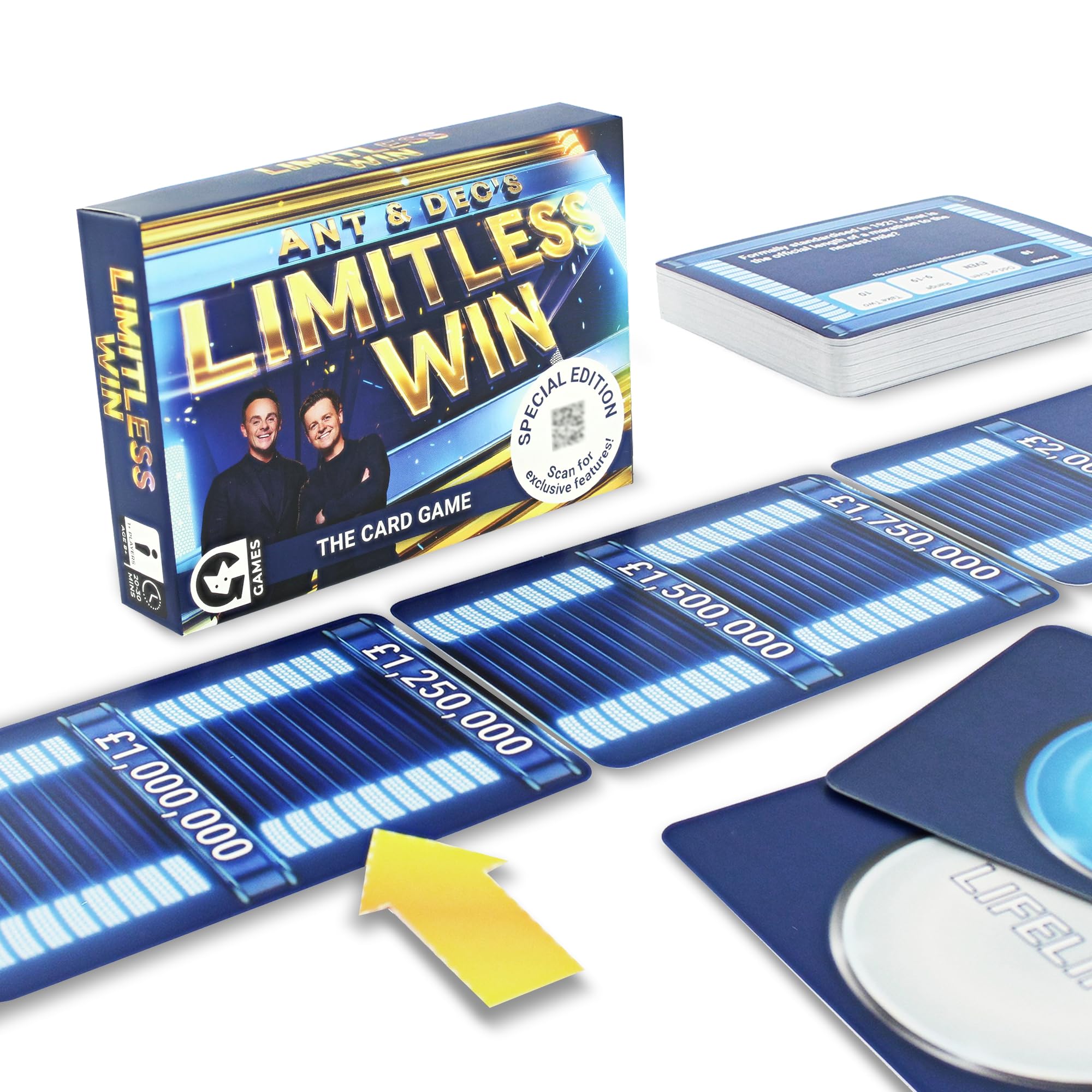 Ginger Fox Ant & Dec's Limitless Win Special Edition Card Game Answer trivia questions and climb up the Limitless money ladder. Family Fun Based On ITVs Hit TV Game Show. For 1+ Players, Ages 8+