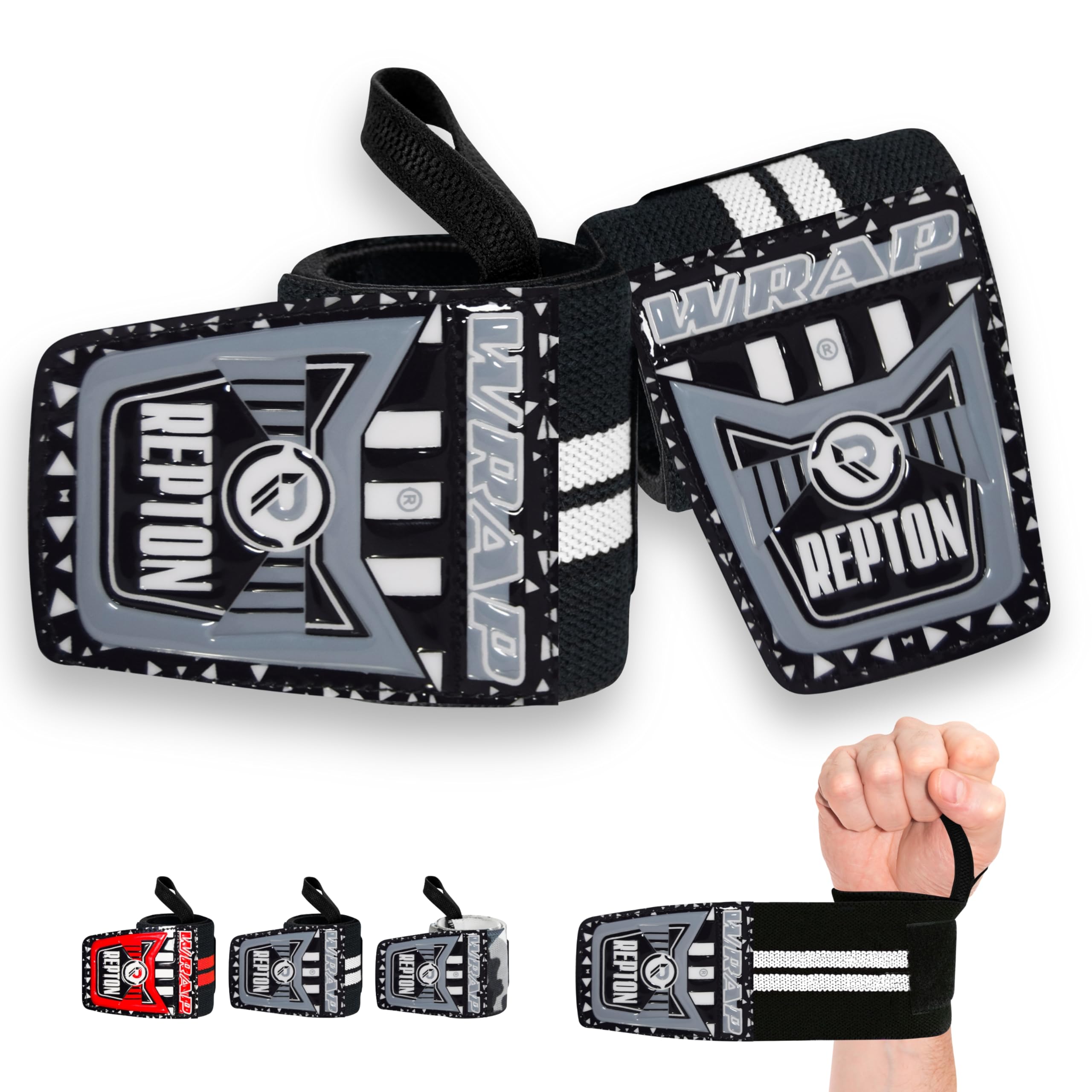 Weightlifting Wrist Wraps - Professional Grade with Thumb Loops - Wrist Support Braces - Men & Women - Weight Lifting, Crossfit, Powerlifting, Strength Training Straps (Black & White, 18)