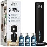 Scenthorizon Waterless Essential Oil Diffuser, Cold Air Scent Machine, Aroma Diffusers, 2026 Upgrade Version, Hotel Collection, Battery Operated, Cover 1200 sq.ft – Black with 3 Bottles of Essence
