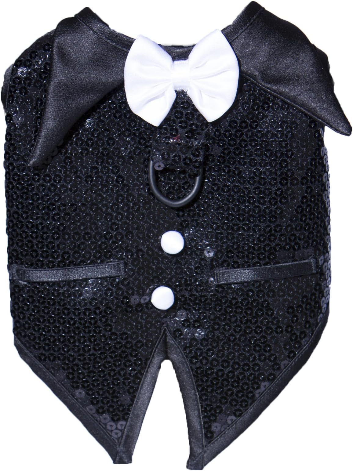 Hollywood Poochie Tux Sequins and Satin Vest, XX-Small, Black and White