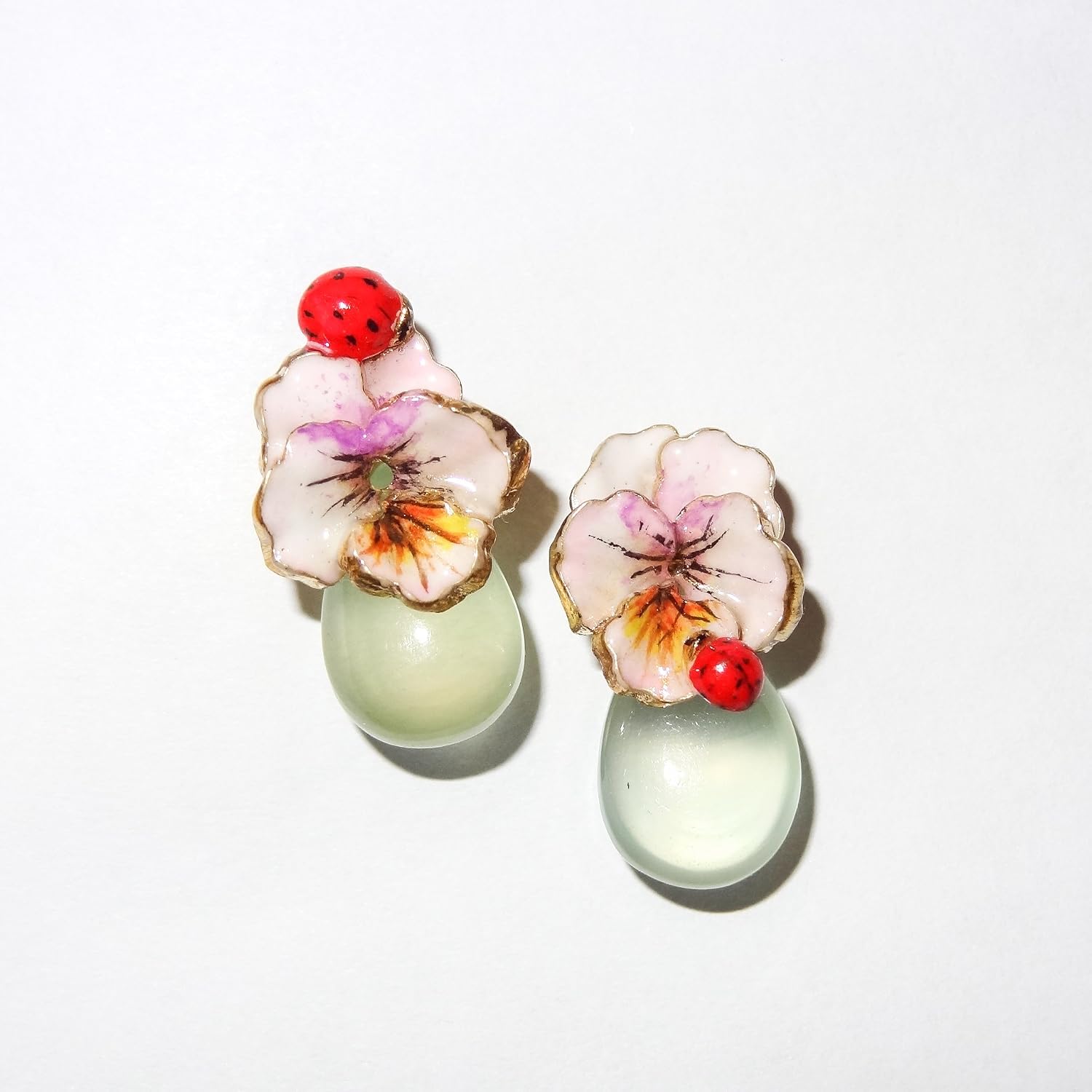 Amazon.com: Viola Tricolor earrings with Prehnite/Asymmetry style