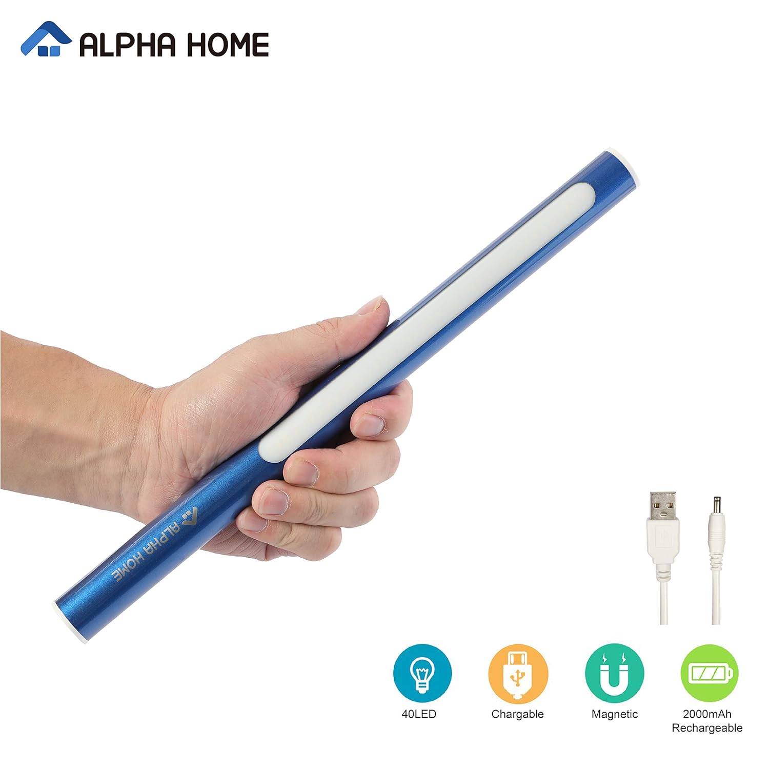 ALPHA HOME 40 LED Closet Light, Portable USB Rechargeable Sport Cupboard Light, Stick on Anywhere Magnetic LED Night Light, Blue
