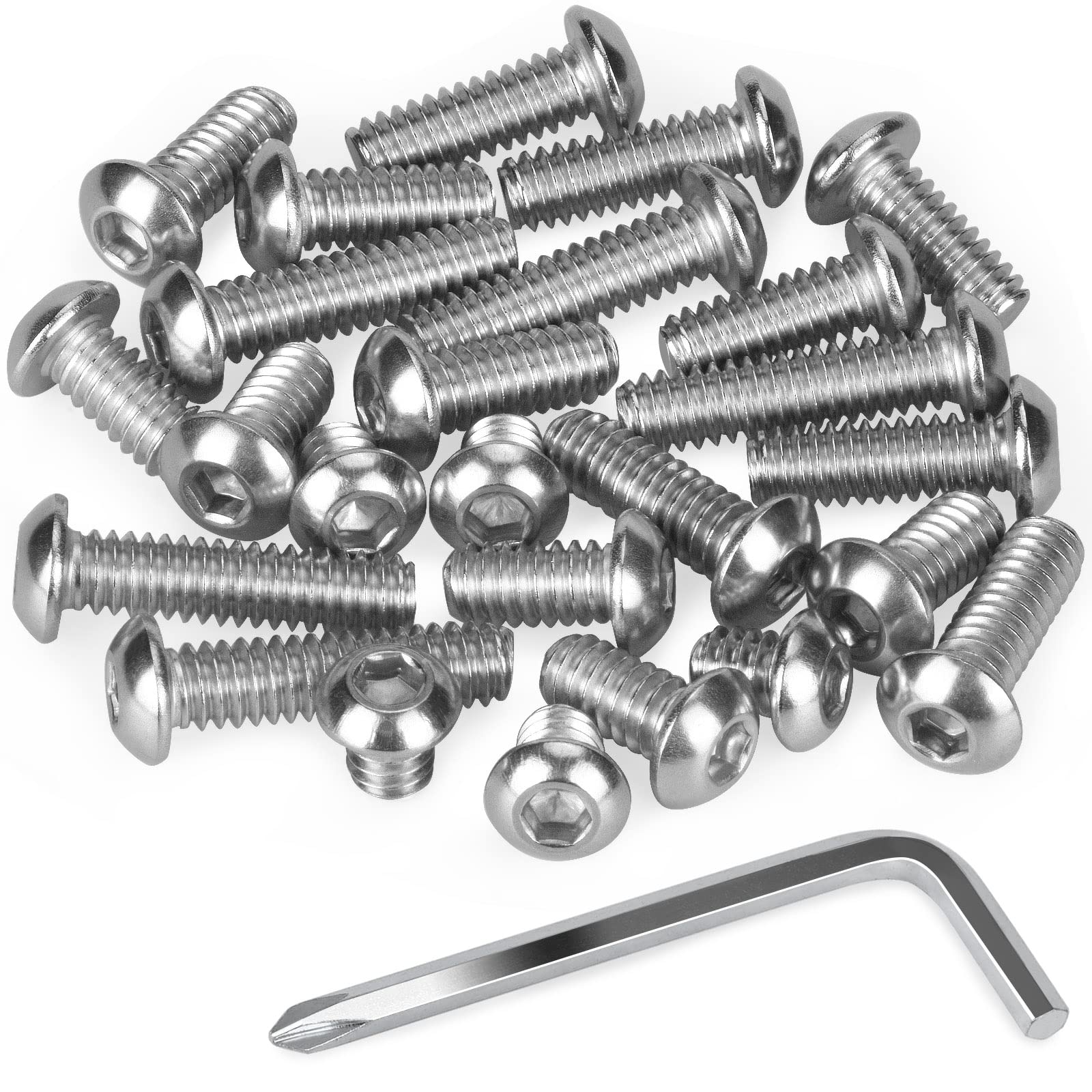 Profiwoab 1/4 Inch Camera Screws - 304 Stainless Steel Hex Threaded, 25pcs With Small Wrench
