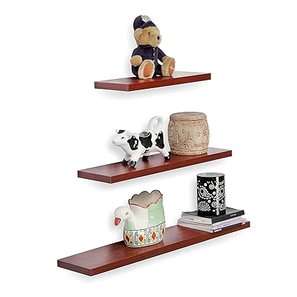Forzza Diva Wall Shelf, Set of 3 (Matte Finish, Mahogany)