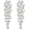 BriLove Women's Wedding Bridal Crystal Simulated Pearl Multi Beaded Cluster Chandelier Dangle Earrings
