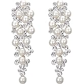 BriLove Women's Wedding Bridal Crystal Simulated Pearl Multi Beaded Cluster Chandelier Dangle Earrings