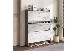 pnochoo Shoe Cabinet with 3 Flip Drawers,Freestanding Shoe Cabinet Storage with Anti-Tip Design,Narrow Shoe Organizer Rack for Entryway,Front Door,Foyer,Hallway