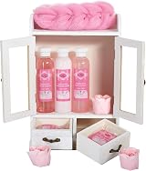 BRUBAKER Bath Body Gift Set Cherry Blossom Rice Milk Vegan 10pc Wooden Cabinet view 1