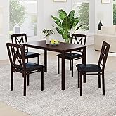 Giantex 5-Piece Dining Table Set for 4, 47" Rectangular Kitchen Table & 4 Chairs with Rubber Wood Legs, Upholstered Seat, Spa