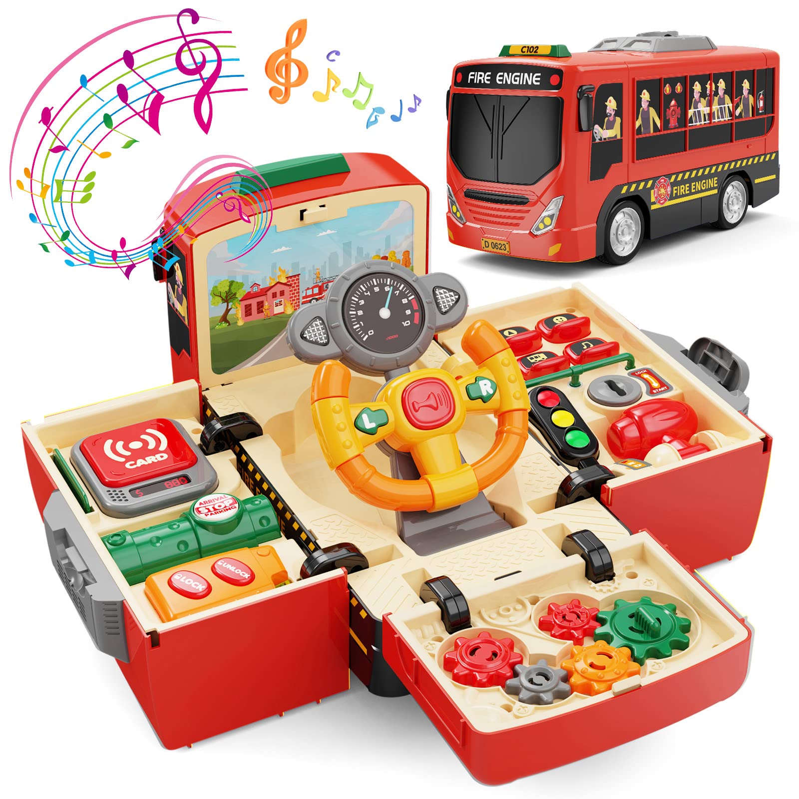 Photo 1 of HONGTUO Fire Truck Toys with Teaching Meaning, Simulation Steering Wheel Driving Toy, Toddlers Fire Truck Toy with Sound and Light, Simulate a Rescue fire Scene?Gift for 3-5 Boys & Girls