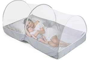 JIANGCHA Pop Up Mosquito Net for Bed - Portable Mosquito Tent with Dense Mesh - Bed Tent with Easy Fold Durable Mesh for Camping, Travel, Bunk Beds and Home Protection (White Gery)