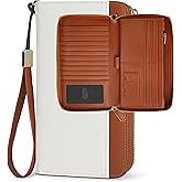 Sunpour Large Travel Wallet for Women,RFID Zipper Wallet with AirTag Slot,Passport Holder Clutch with Wristlet