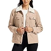 MoFiz Women's Corduroy Jacket Sherpa Fleece Lined Warm Winter Coat Button Down Casual Jacket with Pockets