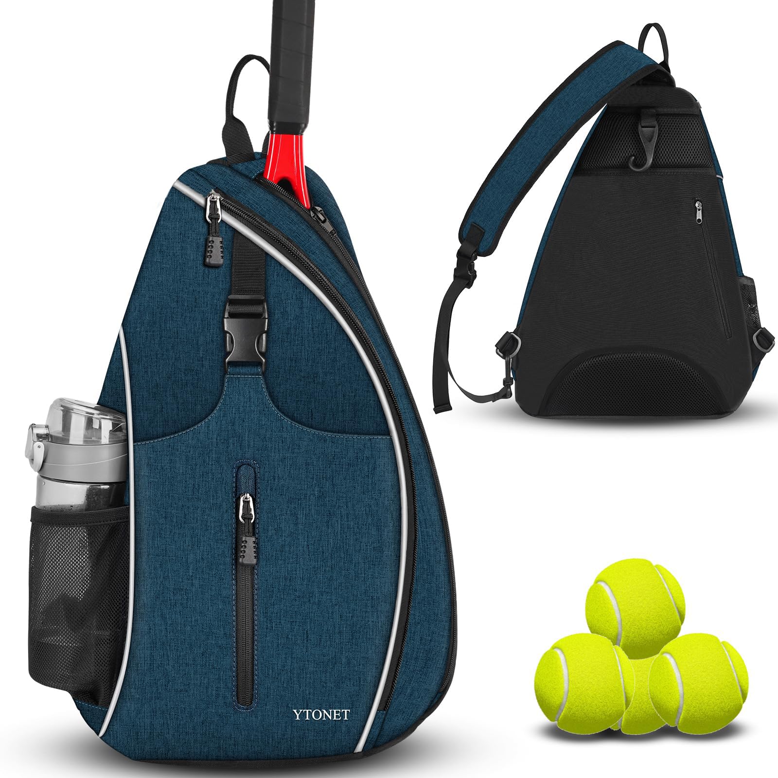 Ytonet Tennis Bag, Tennis Sling Backpack Crossbody Water Resistant for Men Women, Compatible for Pickleball Badminton Rackets Image