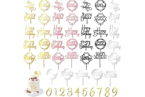 DRWATE 50 PCS Acrylic Happy Birthday Cake Topper Gold Black Pink Silver Cake Topper Pick for Birthday Cake Decorations (4 Colors)