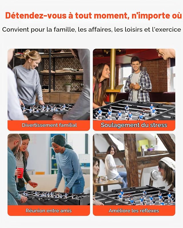 Table de Baby-Foot de Taille Standard de 121,2 cm, Jeu Football de Table Intérieur, Kit Complet avec 2 Balles, Tableau de Score et 2 Porte-gobelets, pour Maison, Famille, Salle de Jeux, Bar