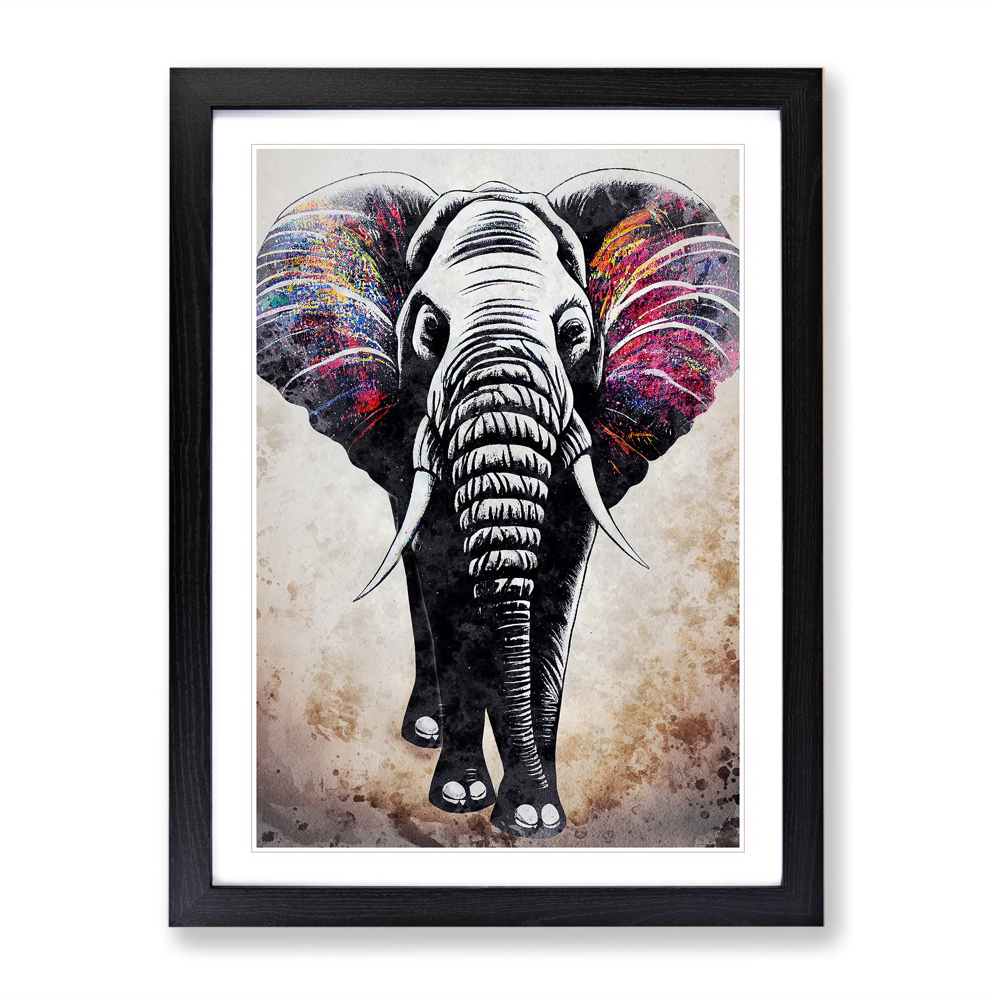 Colours Of An Elephant Framed Print | A3 Black Framed Wall Art | Ready to Hang | Modern Animal Picture | Living Room Bedroom Lounge Office