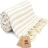 Bazaar Anatolia Turkish Bath Towel – 100% Cotton, Quick Dry Boho Farmhouse Decor, Autumn Throw Blanket for Bathroom – Oversized 71x39 Inches – Arpa Beige