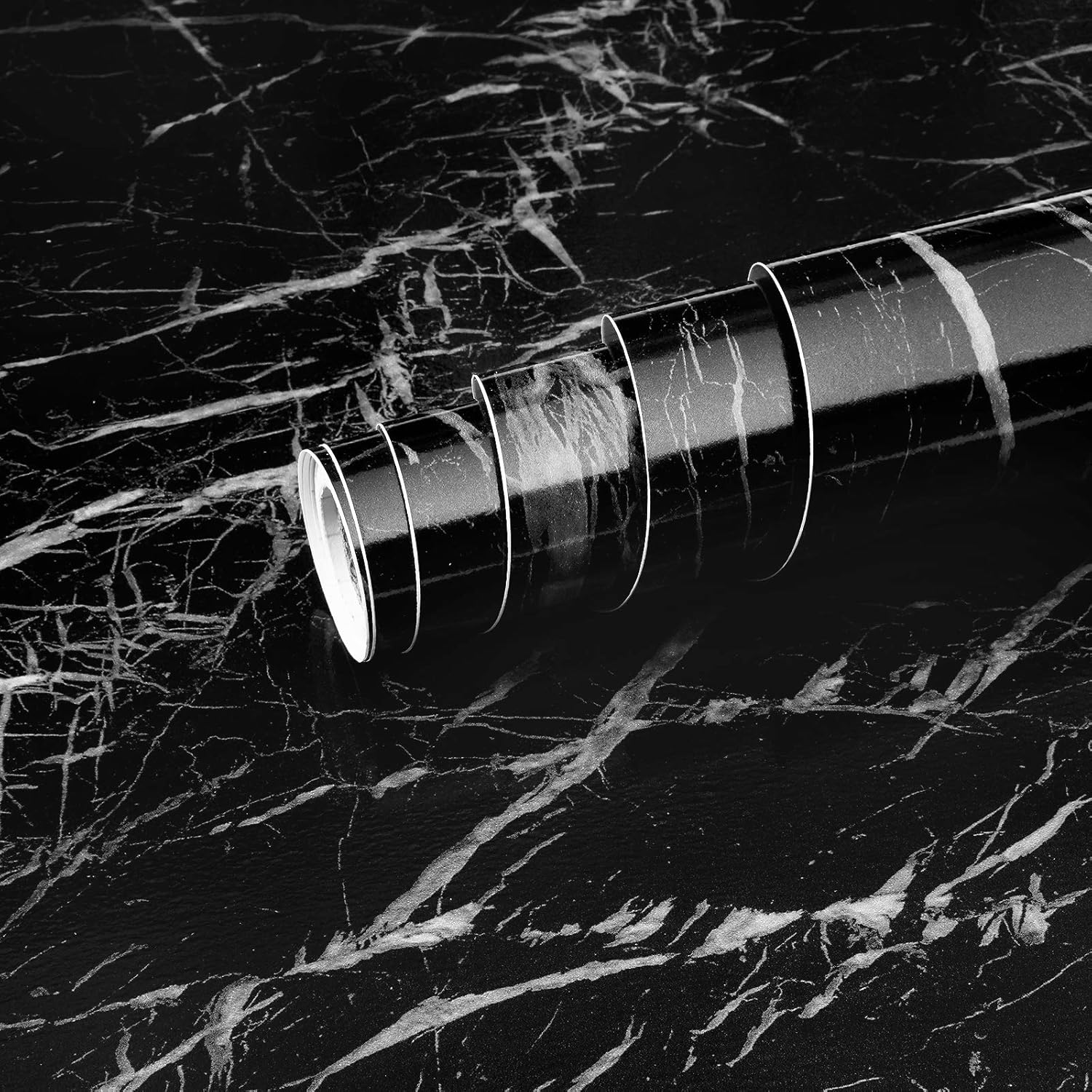 Melwod Marble Black Peel and Stick Contact Paper 17.71” x 197” Removable Waterproof Decorative Marble Wallpaper Self Adhesive Vinyl for Kitchen Countertop Table Shelf Drawer Furniture Crafts Walls