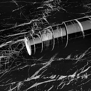 Melwod Marble Black Peel and Stick Contact Paper 17.71” x 197” Removable Waterproof Decorative Marble Wallpaper Self Adhesive Vinyl for Kitchen Countertop Table Shelf Drawer Furniture Crafts Walls