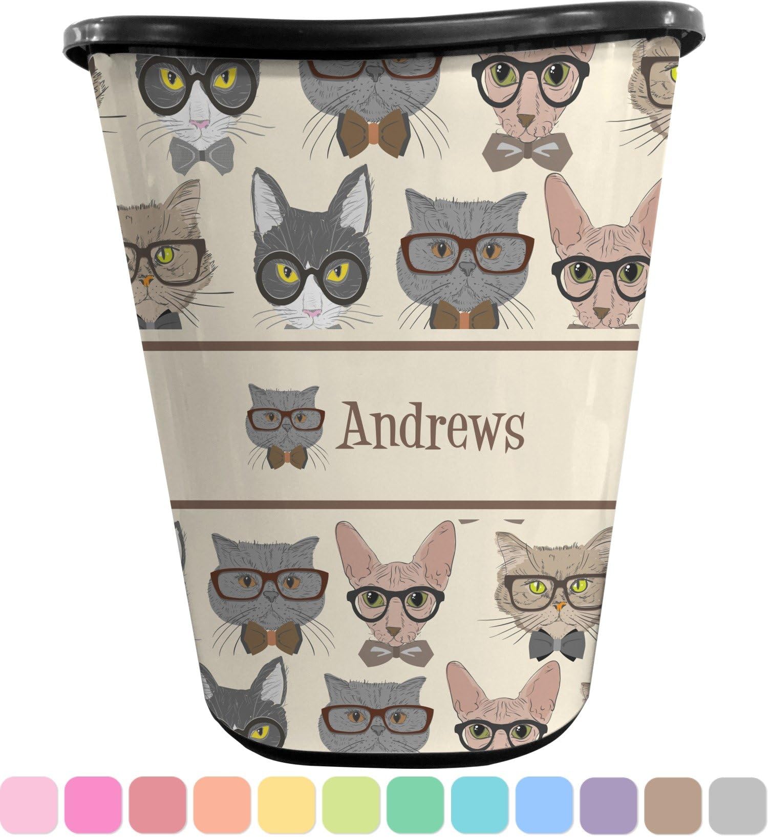 RNK Shops Personalized Hipster Cats Waste Basket - Double Sided (Black)