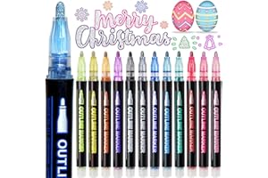 AKUBLE Glitter Markers Outline Pens Metallic,12 Christmas Gifts Stocking Stuffers Teen Girl Gifts Trendy Stuff,Cute Art Supplies Kids 6-8 9-12 10-12 Tween,Arts Crafts Kids Ages 8-12 Crafts Girls 8-12 Shimmer