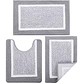 ZOESIOER Bathroom Rugs Sets 3 Piece with U-Shaped Contour Toilet Mat Shower Rugs Absorbent Microfiber Plush Bath Mats Non Slip Bath Rugs Shaggy Floor Mats Machine Washable