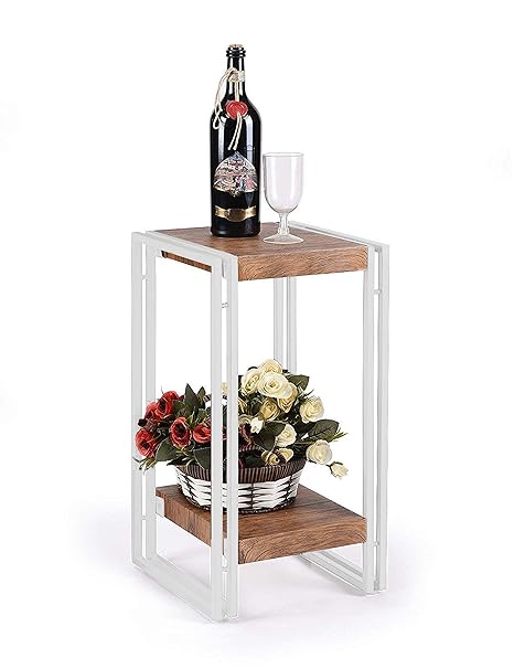 Priti Accent Side Table for Small Spaces End Table Rustic Industrial Metal White 21.9 Inch ...