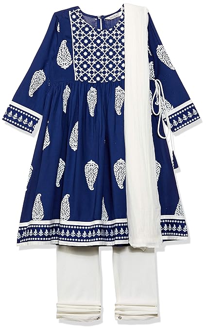 Karigari Girl's cotton a line Salwar Suit Set (281331614_NAVY_02Y