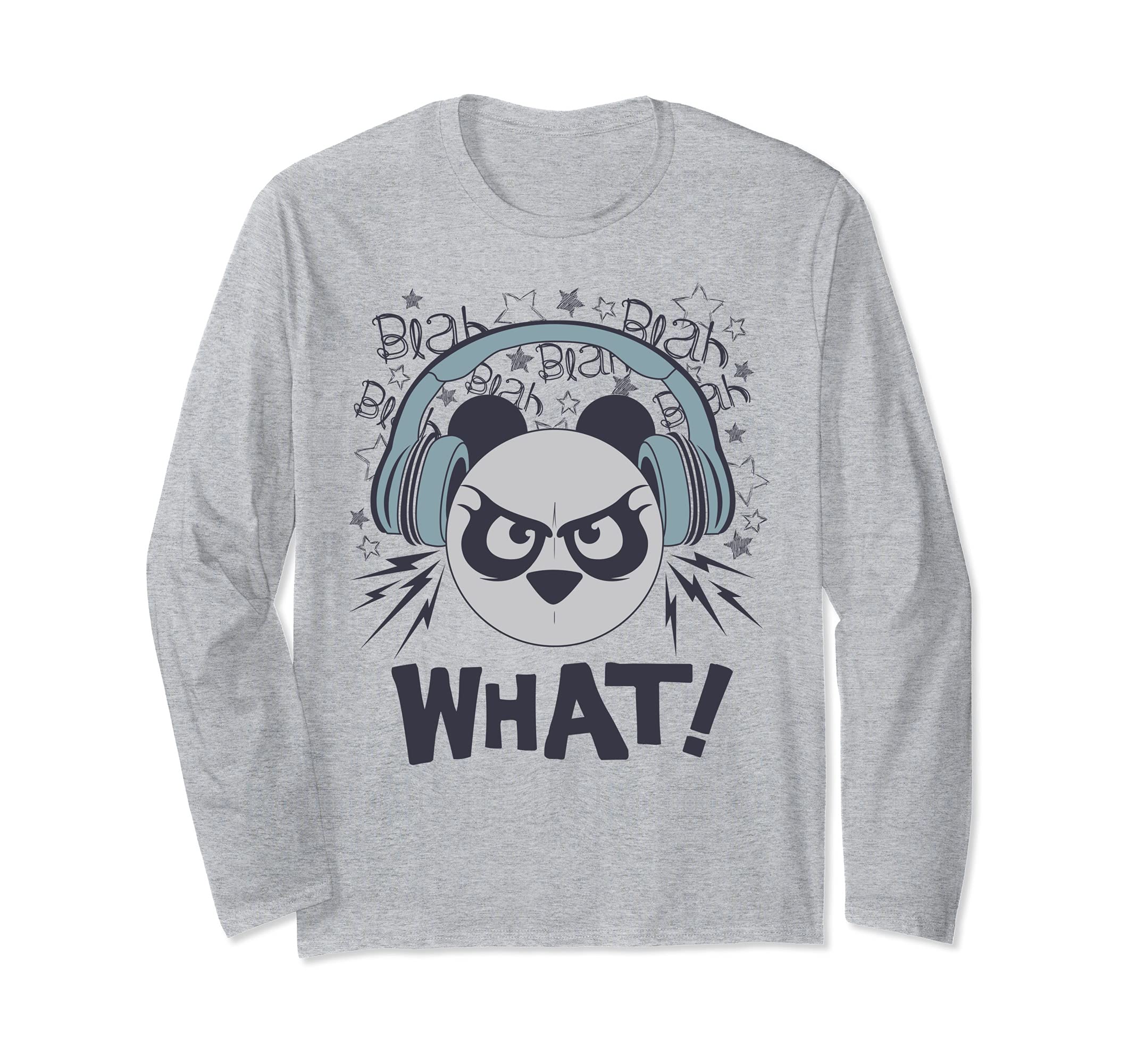 What Panda Angry Bear Headphones Doodle Music Rock & Roll Long Sleeve T-Shirt