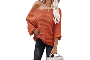 KIRUNDO Women's 2024 Fall Winter Off Shoulder Sweaters Batwing 3/4 Sleeve Casual Loose Fit Solid Knit Pullover Jumper