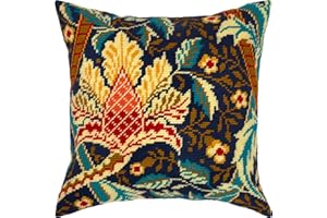BRVSK Floral Needlepoint Kit for Adults and Beginners — Windrush. Hazelnut by William Morris 16″ × 16″ with Clear, Precise Printed Design on Cotton Canvas; Includes 2 Needles, Yarn, and Easy-Read Chart