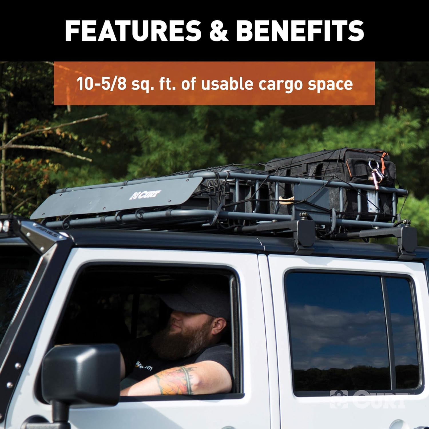 CURT 18115 Universal 42 x 37-Inch Black Steel Roof Rack Rooftop Cargo Carrier: Automotive