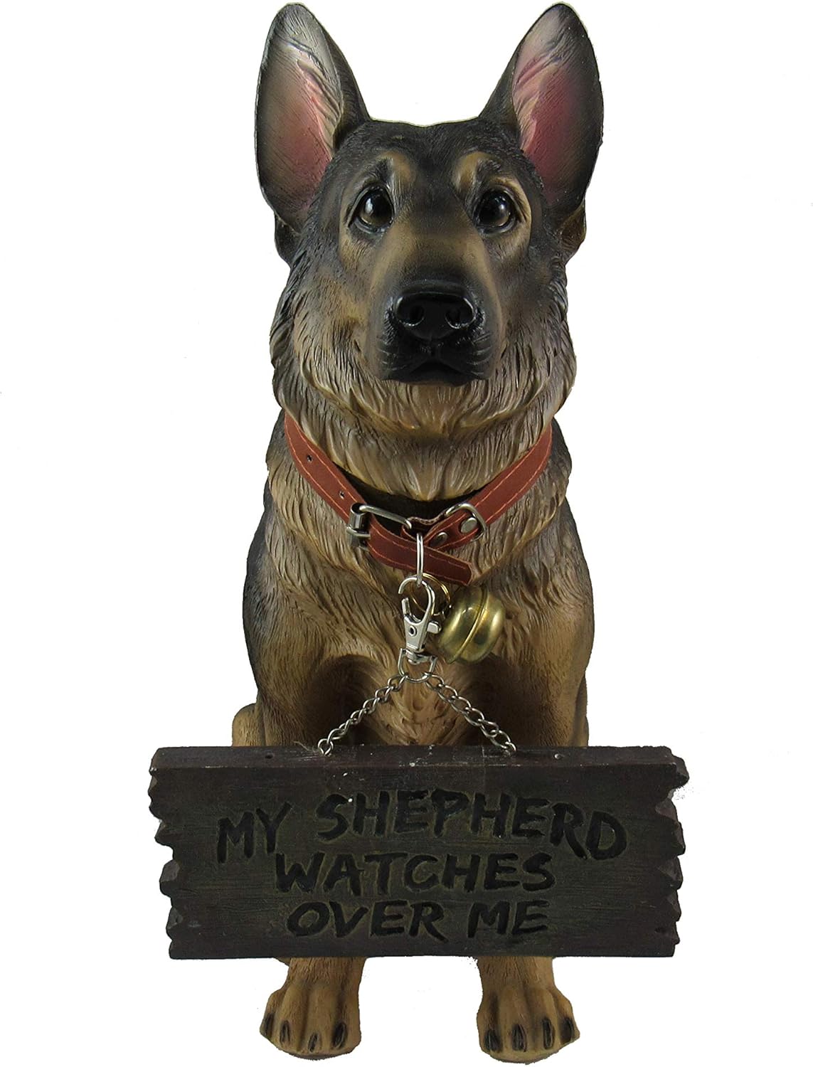 DWK HD37489, Faithful German Shepherd 14 Inch Guard Dog with Welcome Sign Statue, Fantasic Detail Hand Painted Sculpture