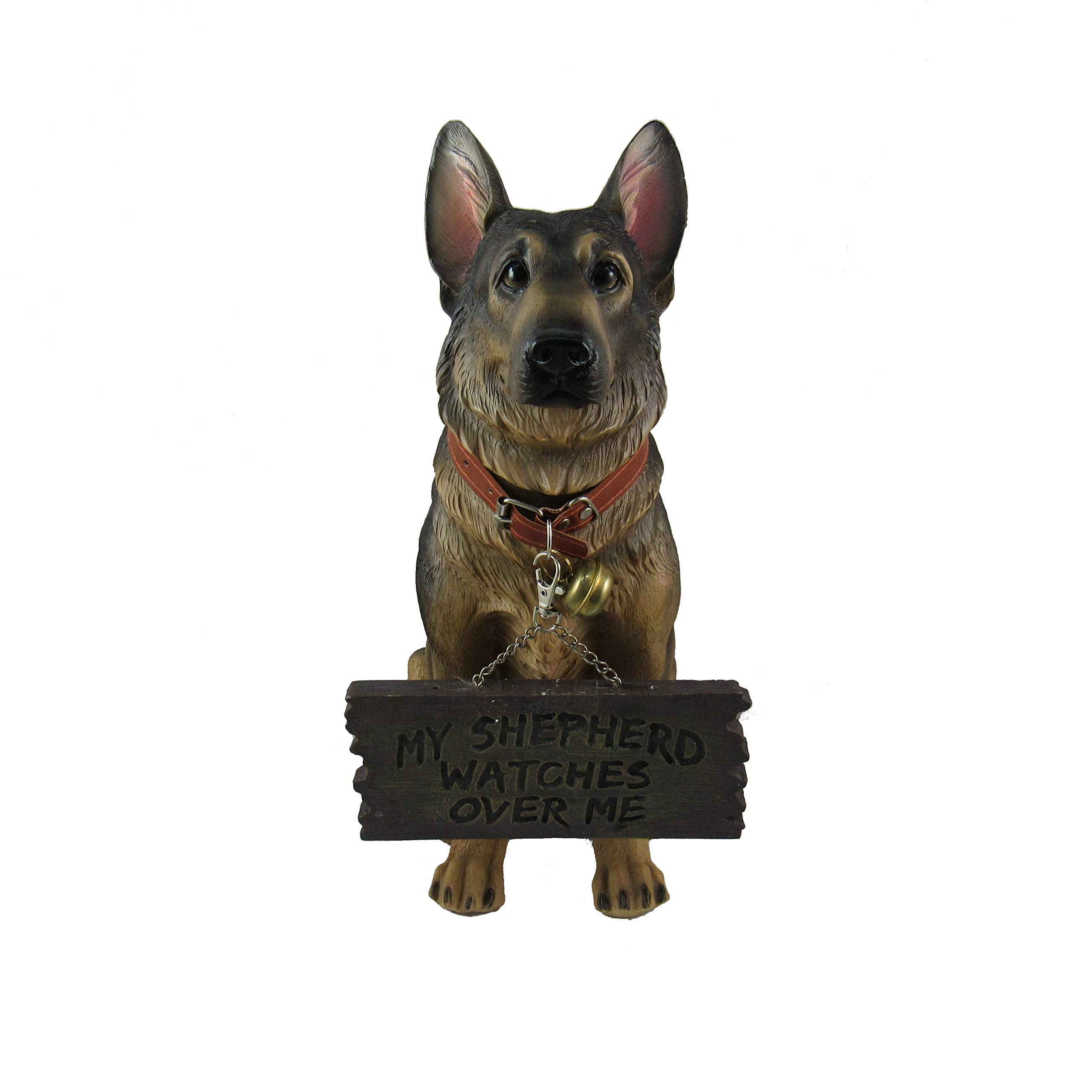 DWK HD37489 - Faithful German Shepherd 14 Inch Guard Dog with Welcome Sign Statue - Fantasic Detail Hand Painted Sculpture - Alsatian Art Decor Bust - Decorative Poly-Resin Outdoor Animal Figurine