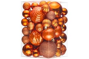 JORNOY Christmas Tree Ornaments Set, 47 Pack Assorted Shatterproof Hanging Balls Decorations, Thanksgiving Plastic Bulbs Bulk with Lanyard for Home Holiday Party Decor, 3-Sizes (Orange)