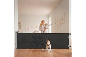 Miumoon 120 inch Retractable Baby Gates 34 inch Tall, Retractable Gate with Reinforced Strip Design to Prevent Crawling Through, 10 FT Extra Wide Retractable Dog Gate for Indoor/Outdoor