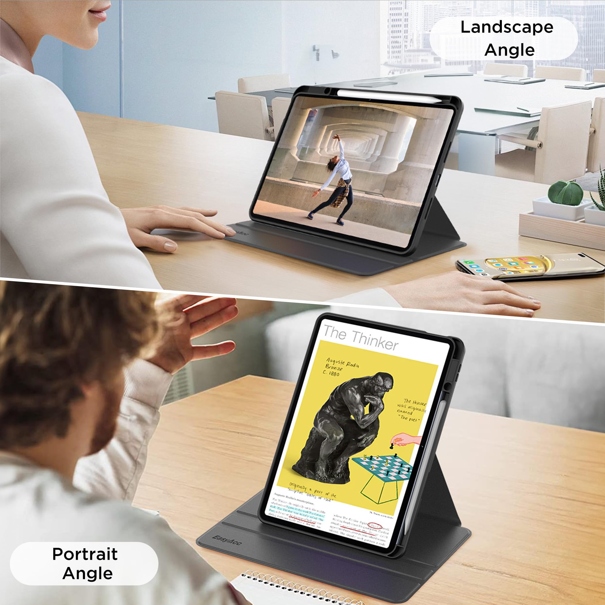 EasyAcc Drehbare Hülle für Xiaomi Pad 7/ Pad 8/ Pad 7 Pro/Pad 8 Pro 11.2 Zoll mit Xiaomi Pen Halter, Acryl Schutzhülle 360 Grad Drehbare mit Stoßfest Grenze, Schwarz 6